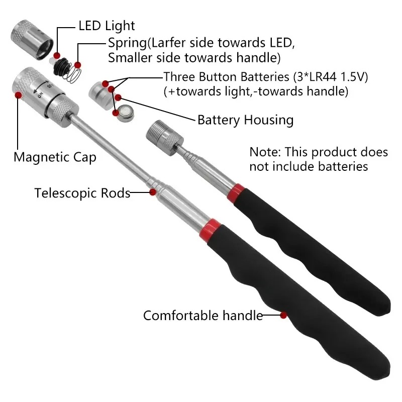 Telescopic Fishing Rod - Teleskop-Magnetstift mit LED-Licht, ausziehbarer Tonabnehmerstab, tragbares